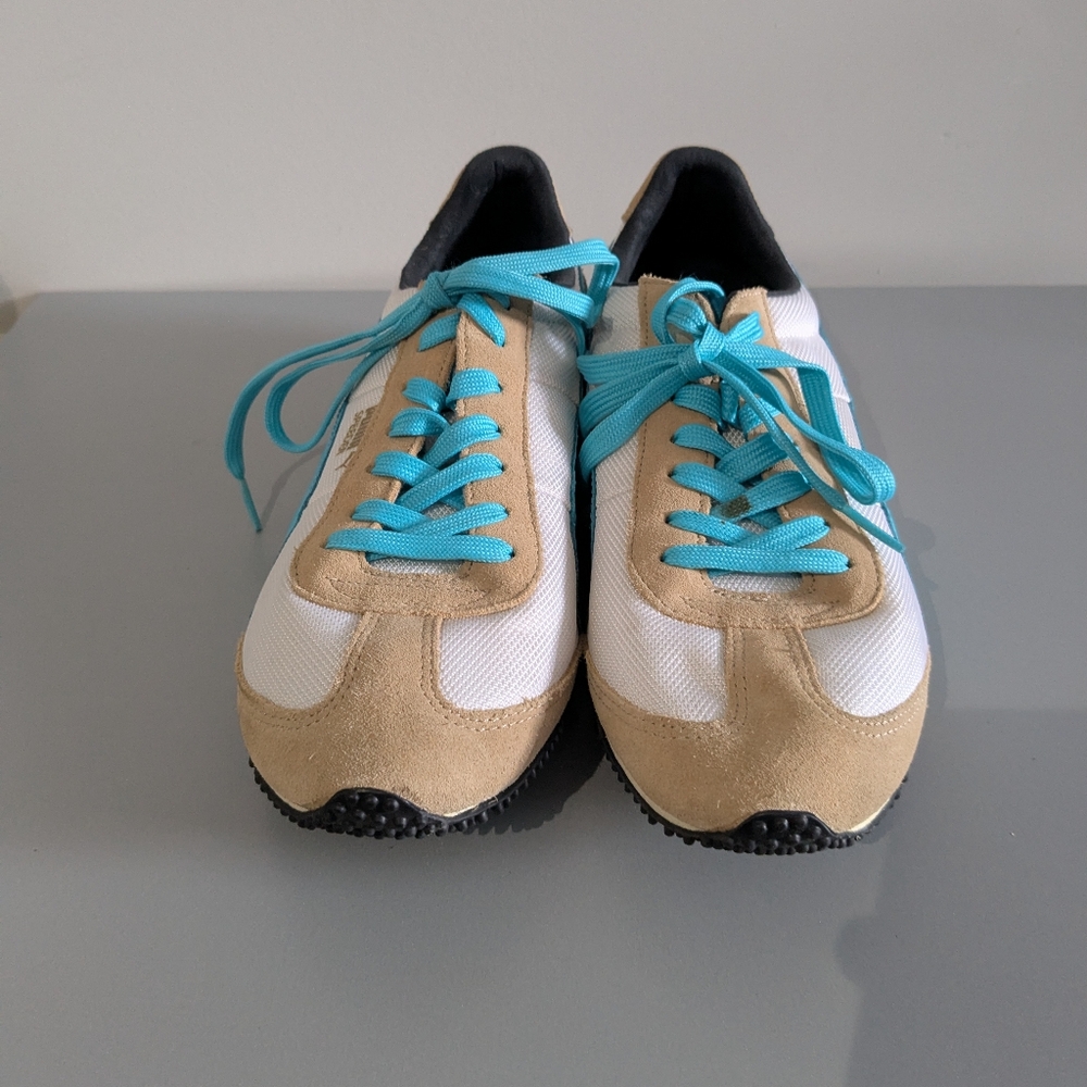 PUMA Speeder US Wmns 9 White Tan Blue Lace up Sneakers Sport Lifestyle - Picture 3 of 7